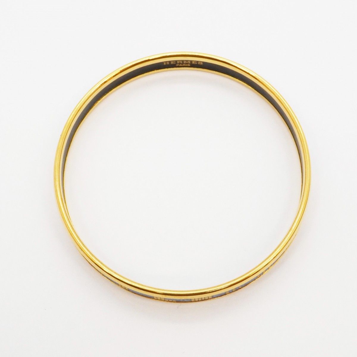 Hermes Bangle Enamel PM Gold Plated Cloisonne Blue Bracelet — view 3