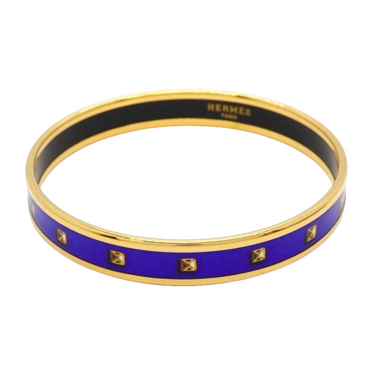 Hermes Bangle Enamel PM Gold Plated Cloisonne Blue Bracelet