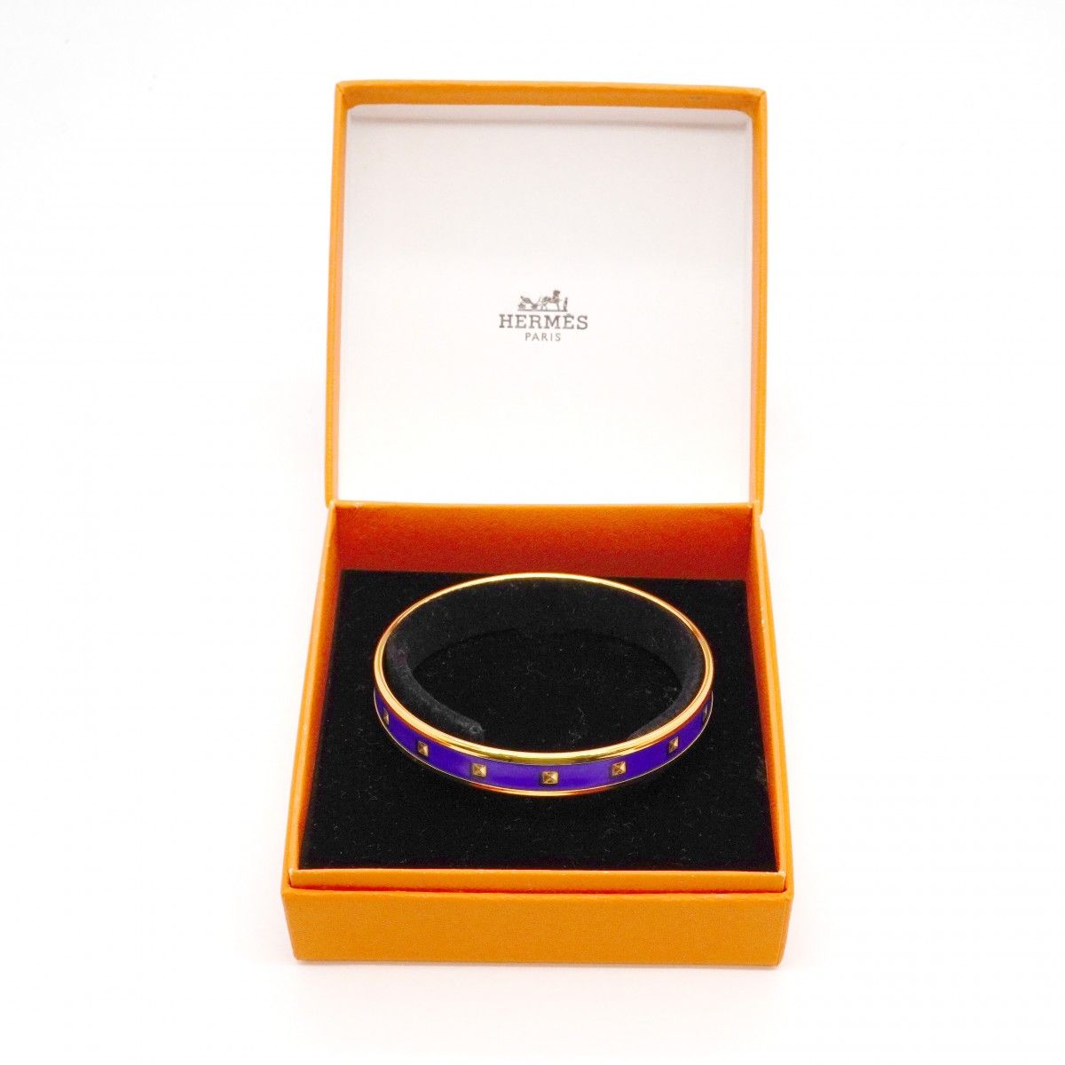Hermes Bangle Enamel PM Gold Plated Cloisonne Blue Bracelet — view 7