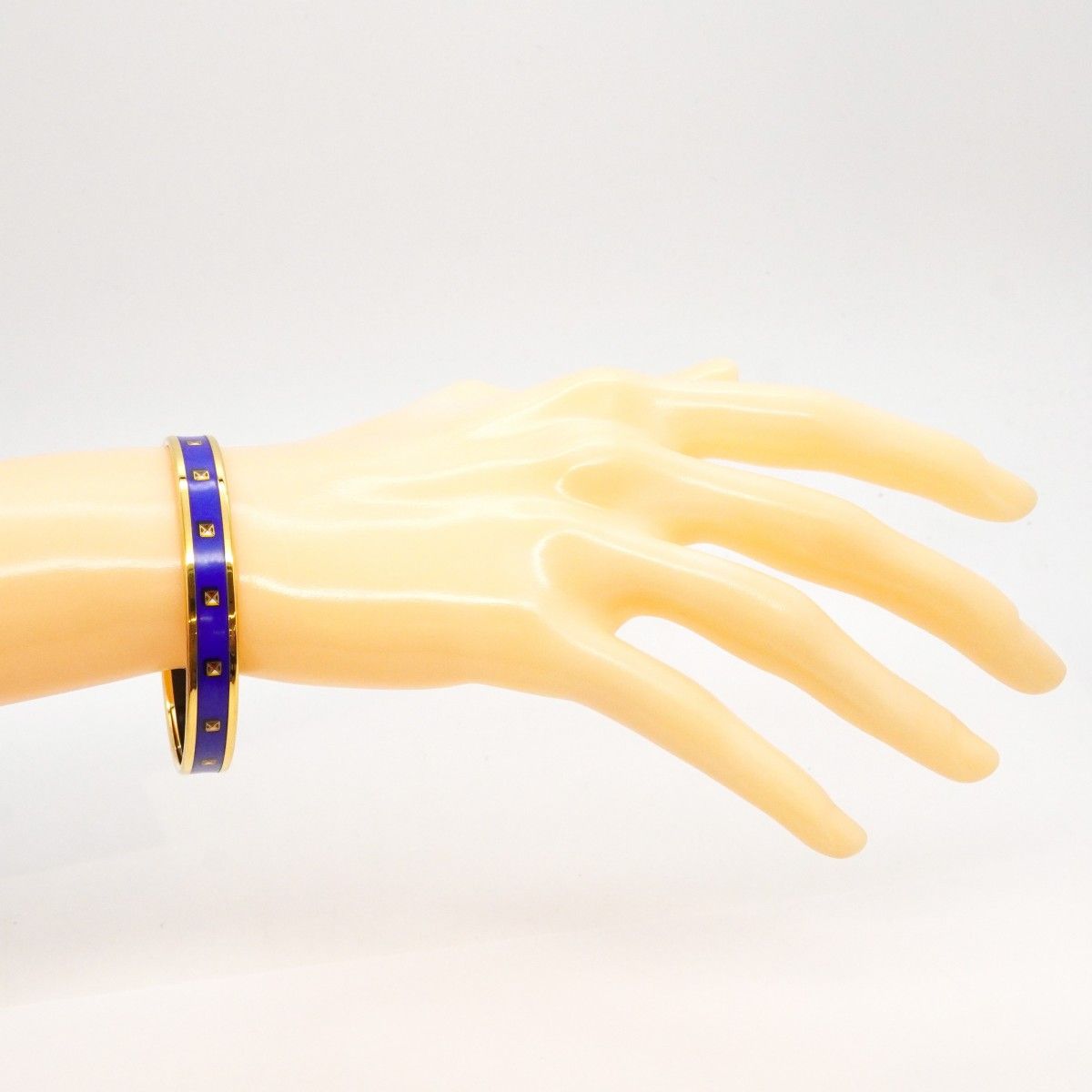 Hermes Bangle Enamel PM Gold Plated Cloisonne Blue Bracelet — view 6