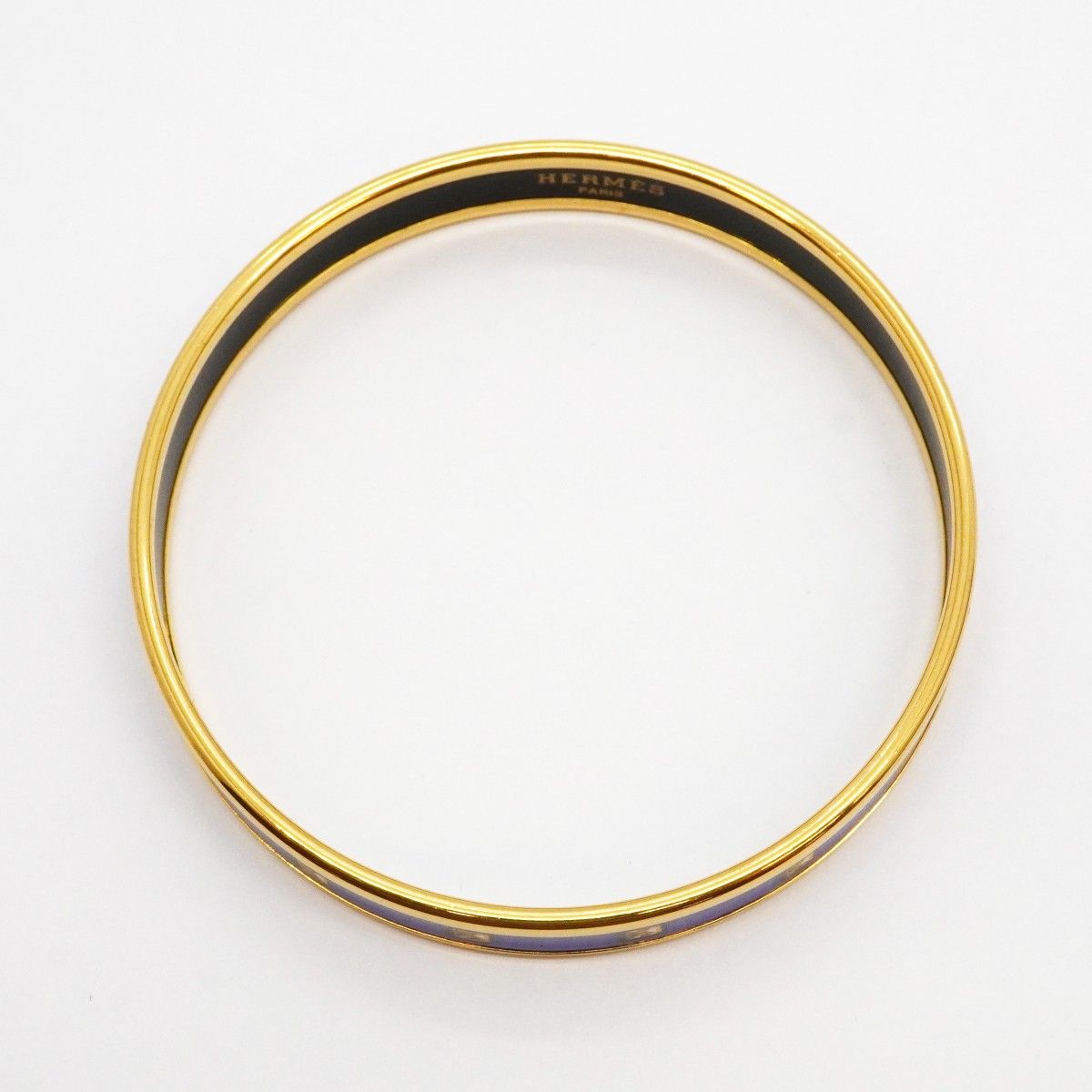 Hermes Bangle Enamel PM Gold Plated Cloisonne Blue Bracelet — view 3