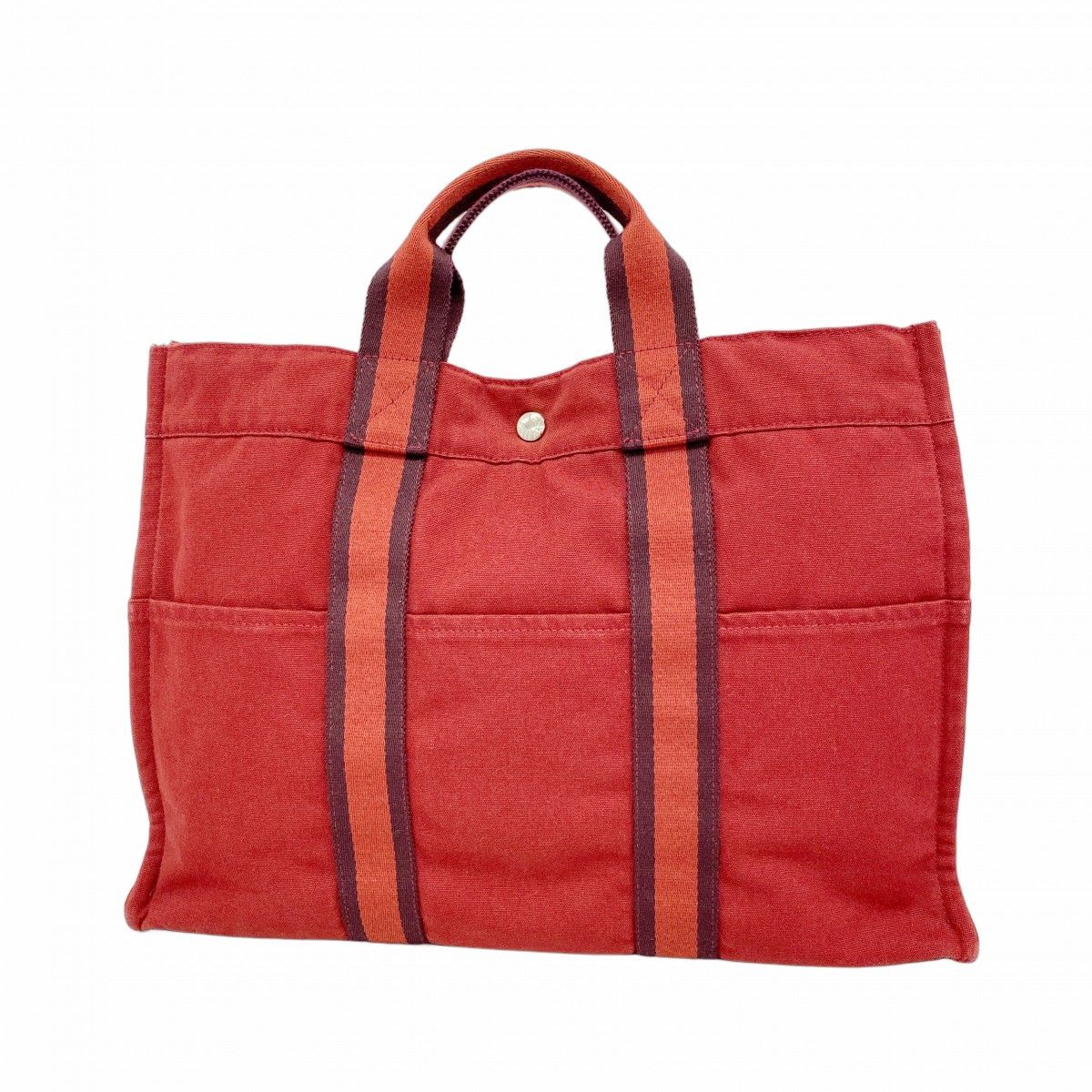 Hermes Tote Fourre Tout MM Canvas Bordeaux Silver
