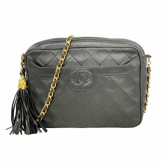 Chanel Shoulder Bag Quilted Lambskin Black Gold