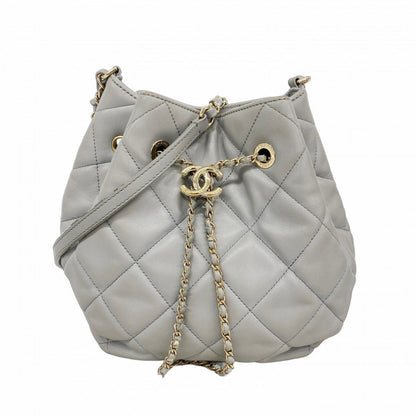 Chanel Shoulder Bag Quilted Lambskin Gray Champagne Gold