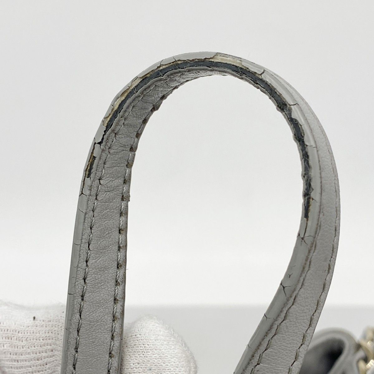Chanel Shoulder Bag Quilted Lambskin Gray Champagne Gold — view 9