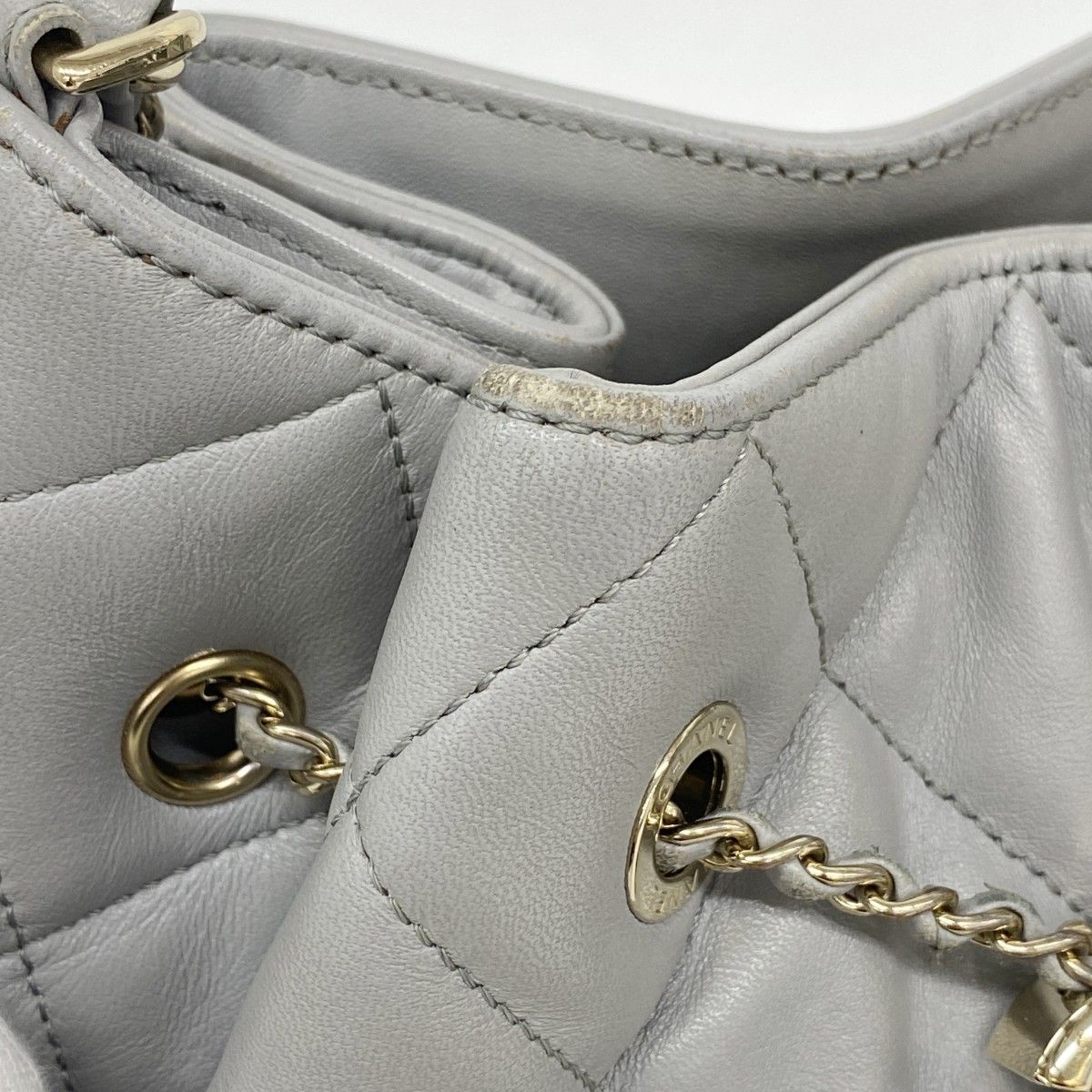 Chanel Shoulder Bag Quilted Lambskin Gray Champagne Gold — view 6