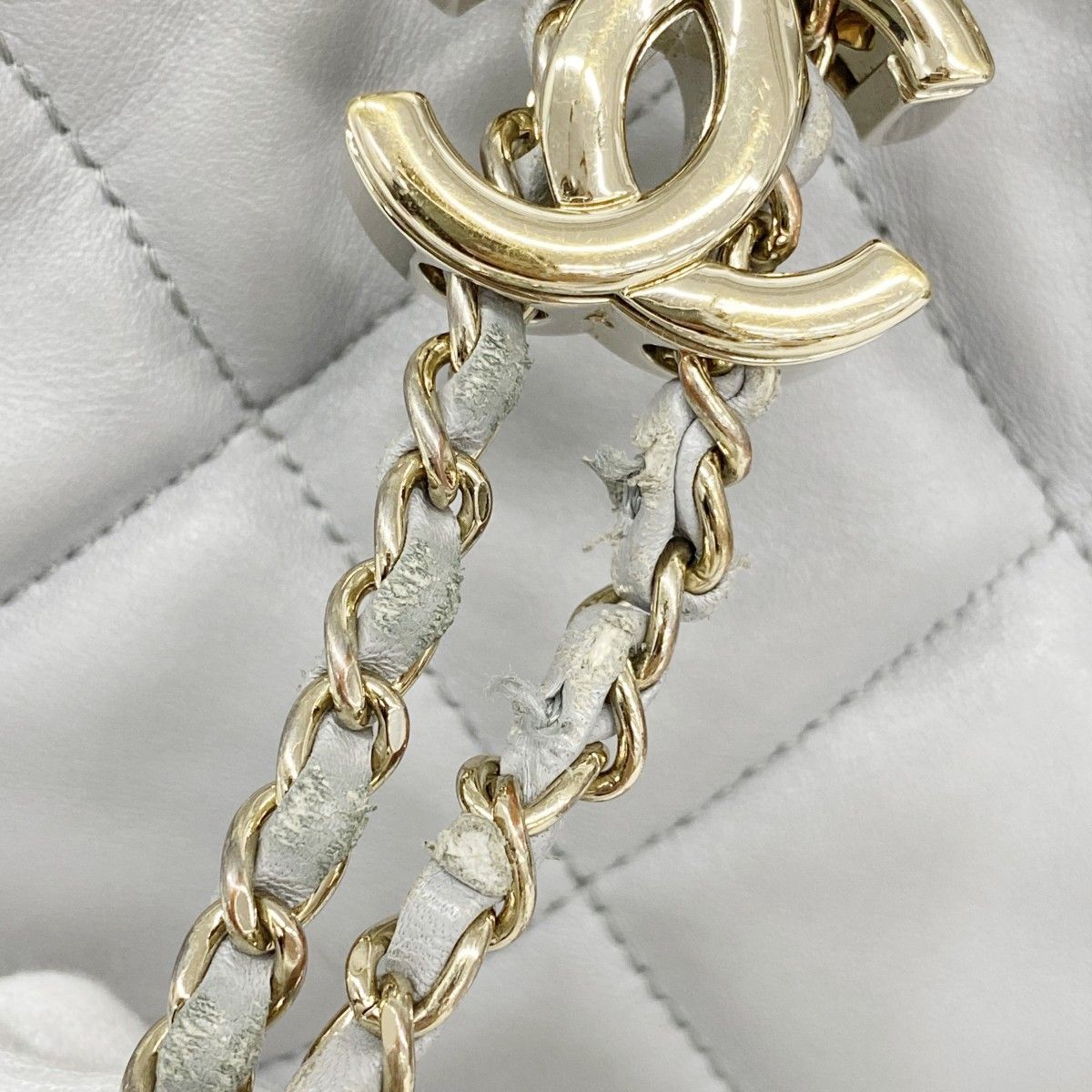 Chanel Shoulder Bag Quilted Lambskin Gray Champagne Gold — view 7