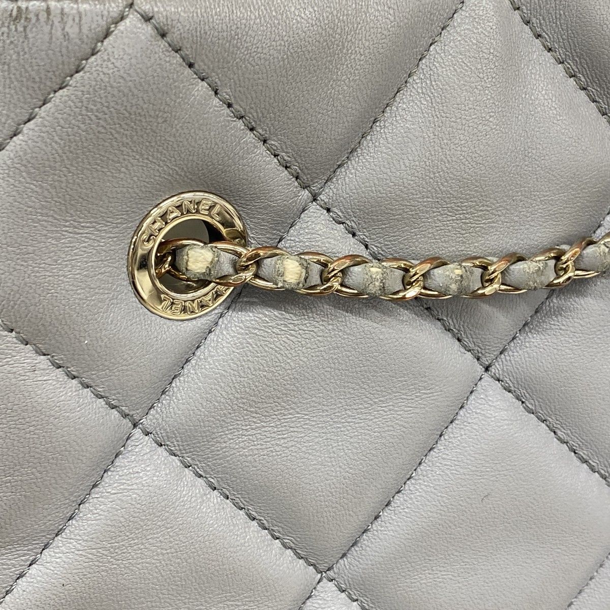 Chanel Shoulder Bag Quilted Lambskin Gray Champagne Gold — view 8