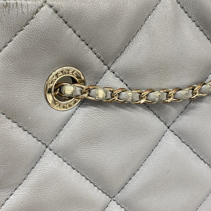 Chanel Shoulder Bag Quilted Lambskin Gray Champagne Gold — view 8