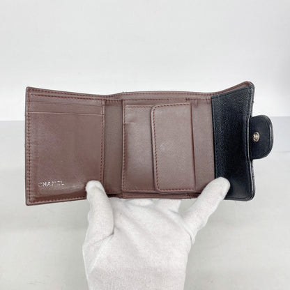 Chanel Trifold Wallet Quilted Caviar Leather Black Silver — view 3