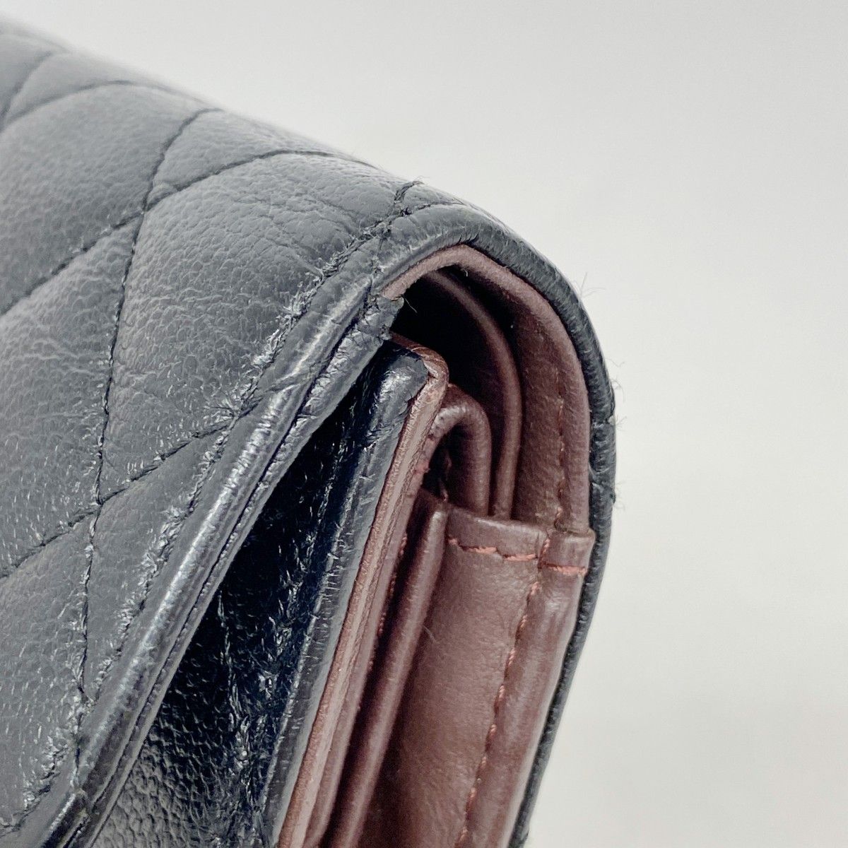 Chanel Trifold Wallet Quilted Caviar Leather Black Silver — view 6