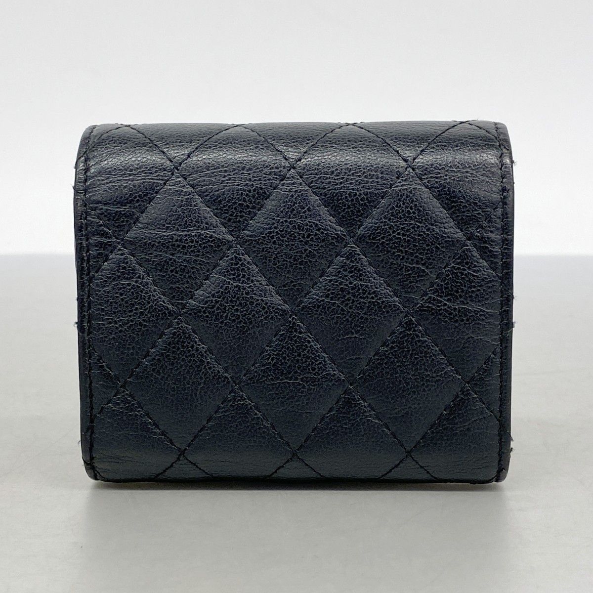 Chanel Trifold Wallet Quilted Caviar Leather Black Silver — view 8
