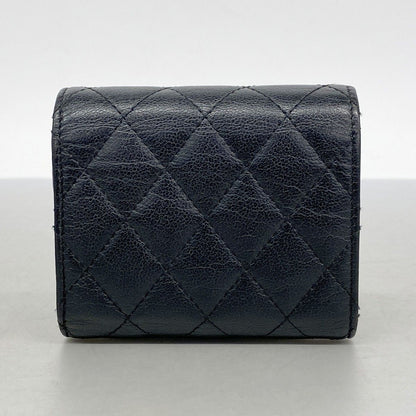 Chanel Trifold Wallet Quilted Caviar Leather Black Silver — view 8