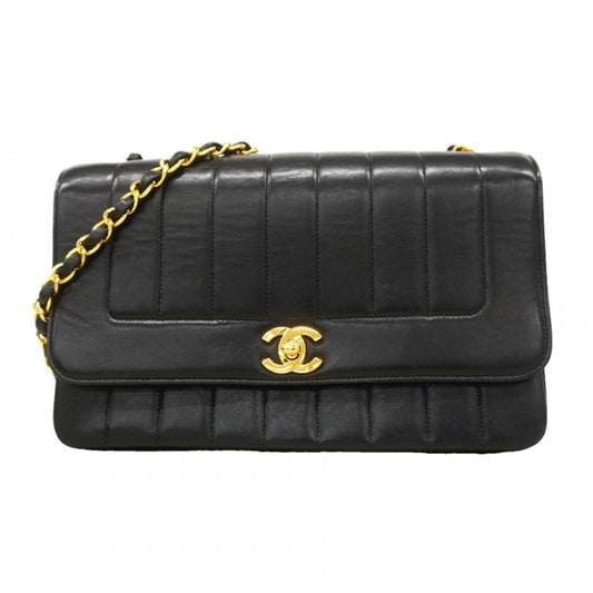 Chanel Shoulder Bag Mademoiselle Lambskin Black Gold