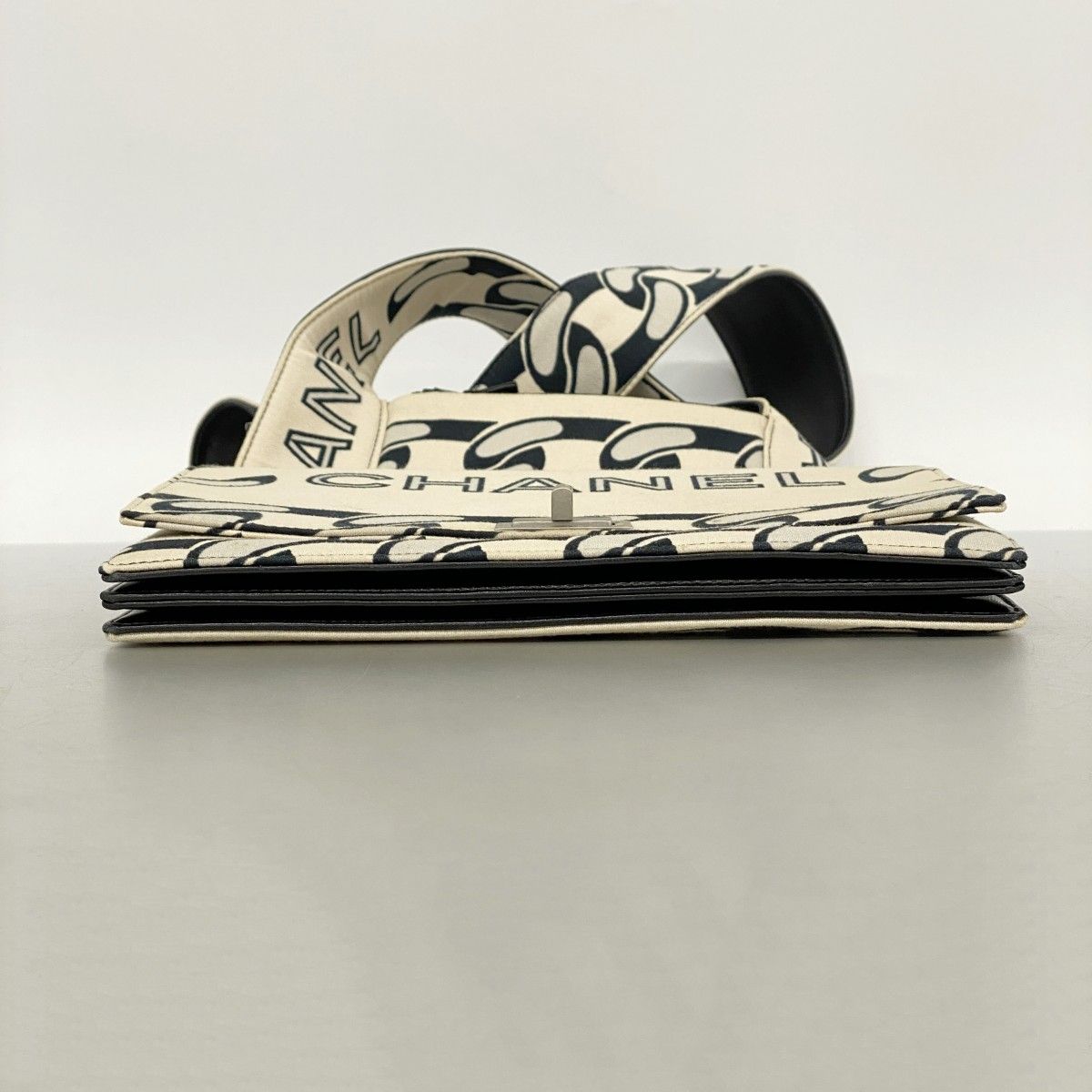 Chanel Shoulder Bag 2.55 Canvas Beige Black Silver — view 3