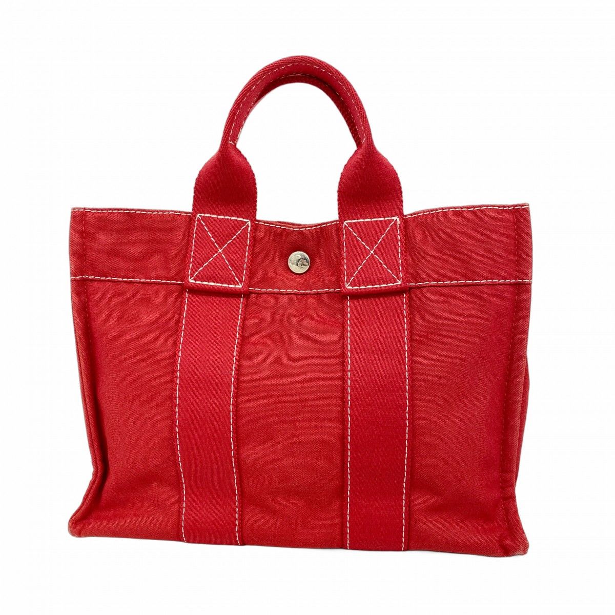 Hermes Handbag Deauville PM Canvas Red Silver