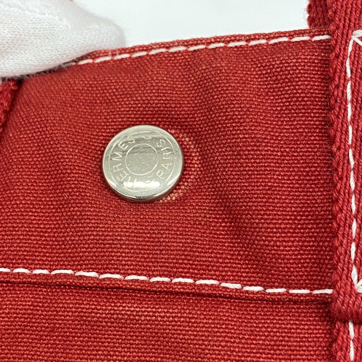 Hermes Handbag Deauville PM Canvas Red Silver — view 9