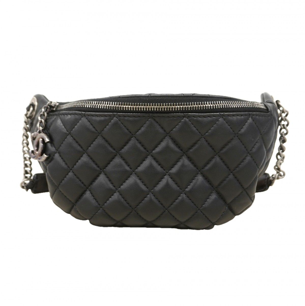 Chanel Waist Bag Quilted Lambskin Black Silver