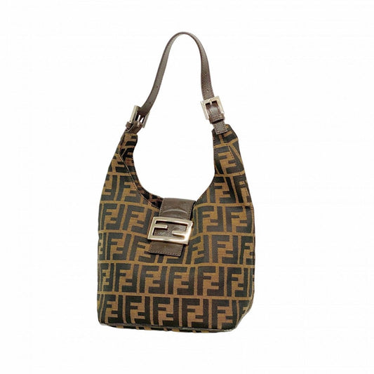 Fendi Handbag Zucca Nylon Canvas Brown Silver