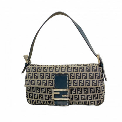 Fendi Handbag Zucchino Nylon Canvas Navy Silver