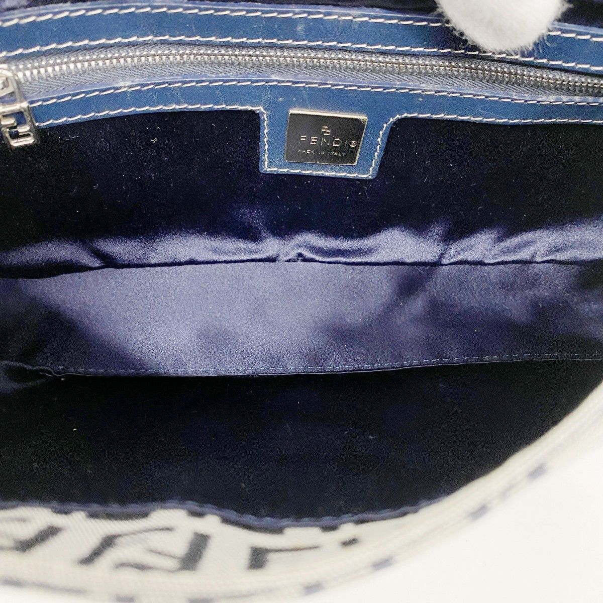 Fendi Handbag Zucchino Nylon Canvas Navy Silver — view 4