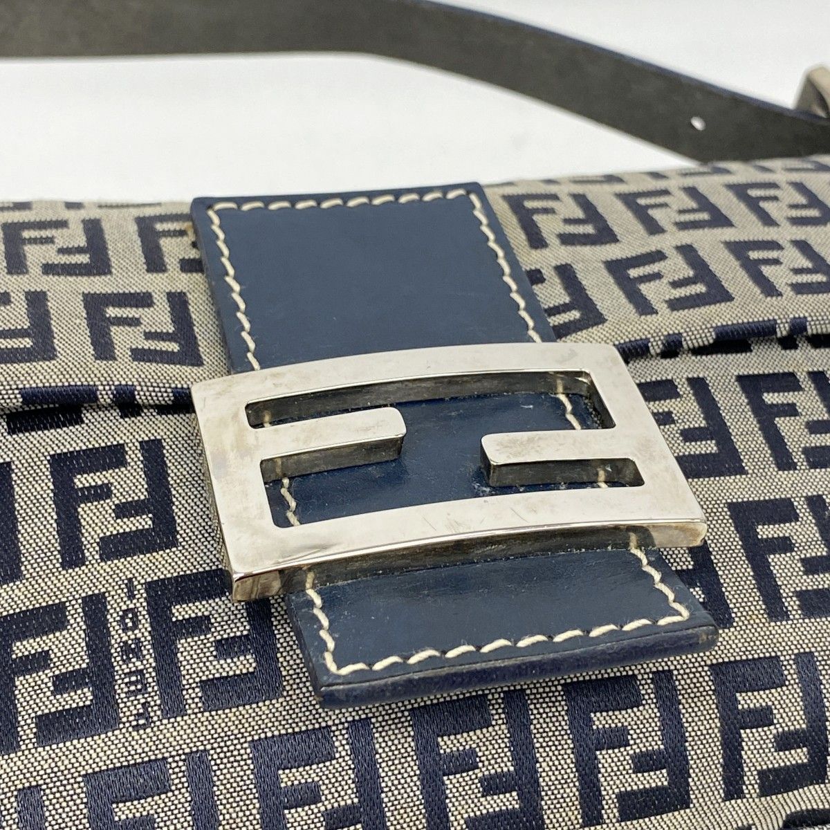 Fendi Handbag Zucchino Nylon Canvas Navy Silver — view 9