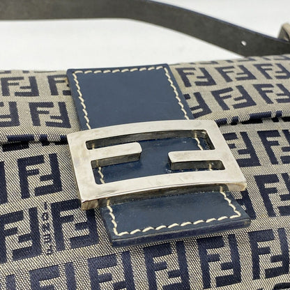 Fendi Handbag Zucchino Nylon Canvas Navy Silver — view 9