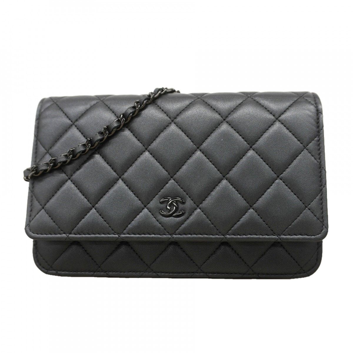 Chanel Shoulder Wallet Quilted Lambskin Black Cles