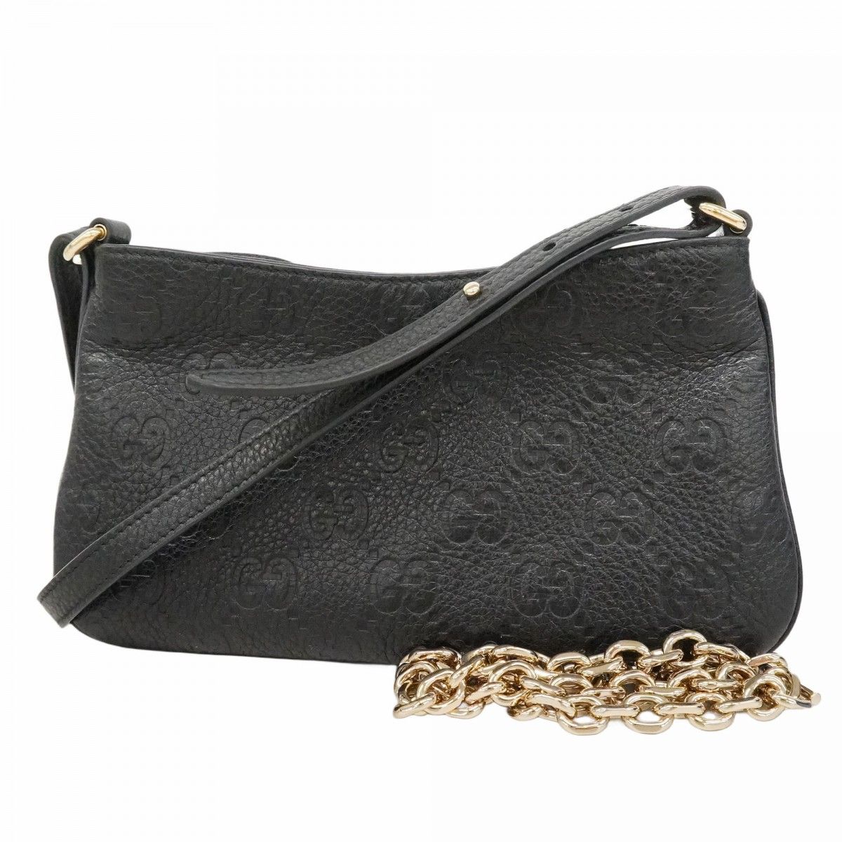 Gucci Shoulder Bag Guccissima Leather Black Champagne Gold