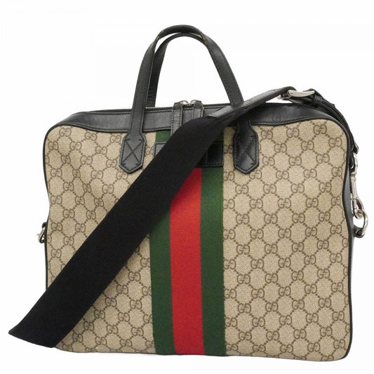 Gucci Business Bag GG Supreme Sherry Line Brown Black Silver 2-Way