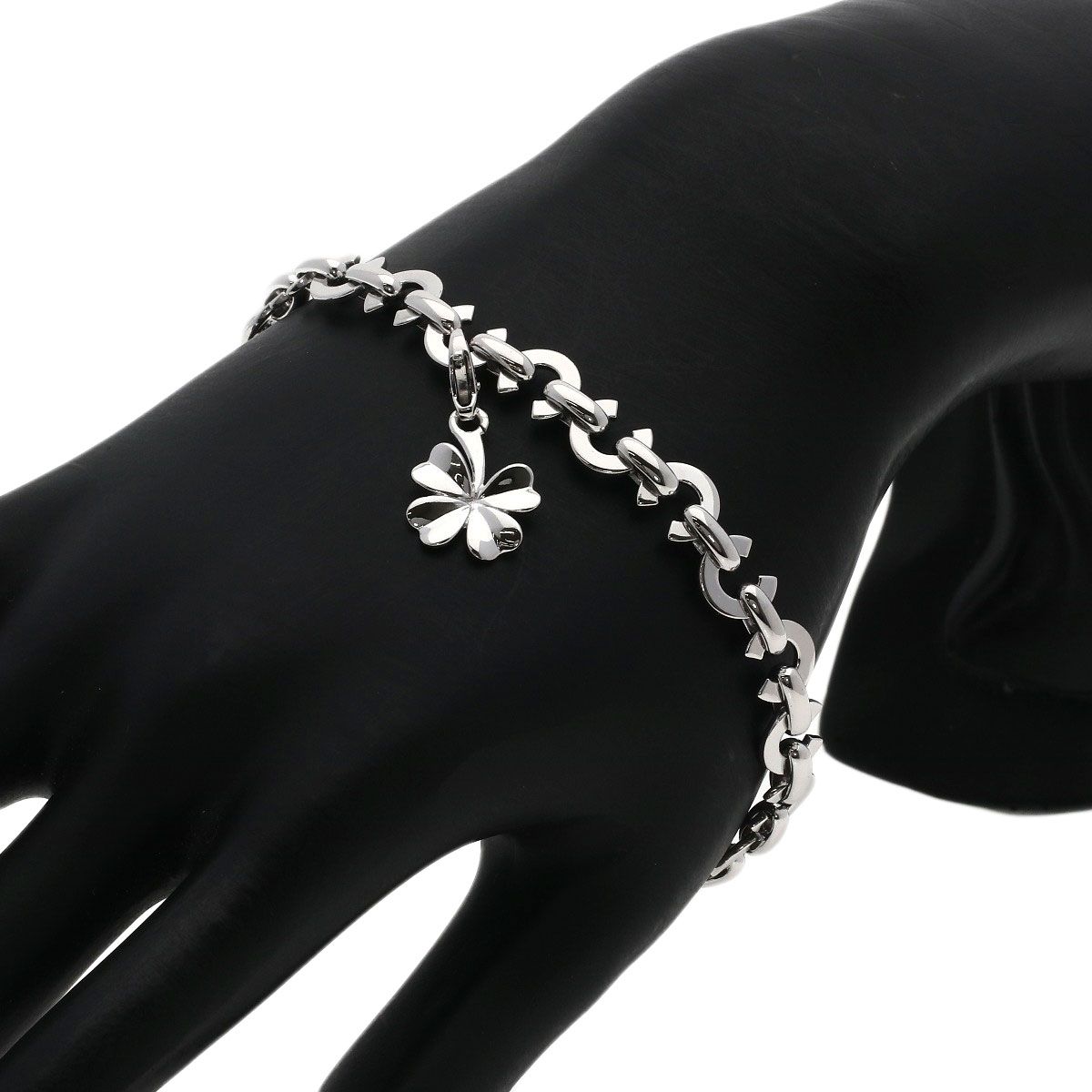 Chanel Coco C Logo Clover Charm Bracelet 18k White Gold — view 8