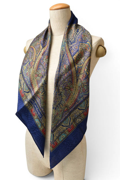 Saint Laurent YSL Scarf Vintage Paisley Print Navy Multi — view 5