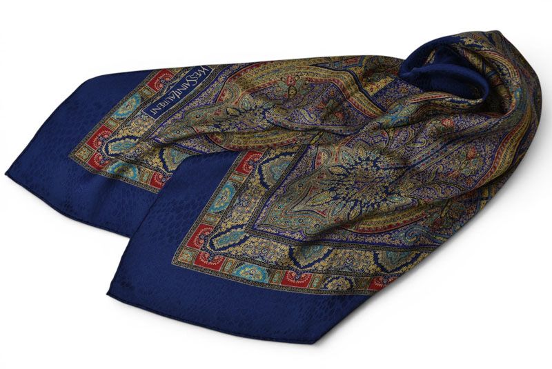 Saint Laurent YSL Scarf Vintage Paisley Print Navy Multi — view 3