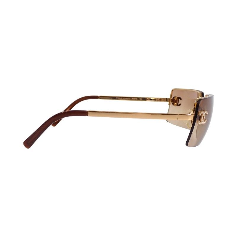 Chanel Half Frimless CC Logo Eyewear Sunglasses Rhinestone Gold Brown — view 4