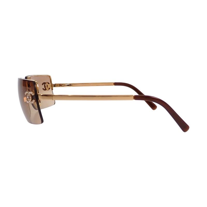 Chanel Half Frimless CC Logo Eyewear Sunglasses Rhinestone Gold Brown — view 3