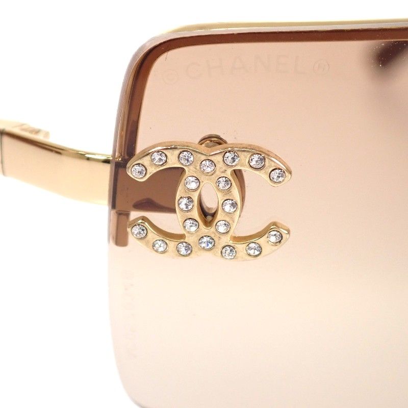 Chanel Half Frimless CC Logo Eyewear Sunglasses Rhinestone Gold Brown — view 5