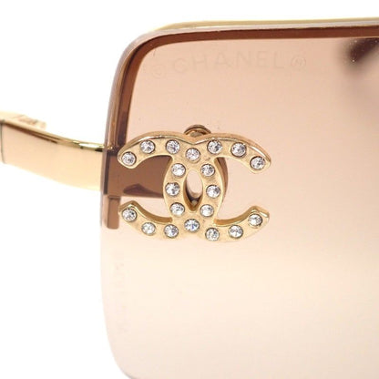 Chanel Half Frimless CC Logo Eyewear Sunglasses Rhinestone Gold Brown — view 5