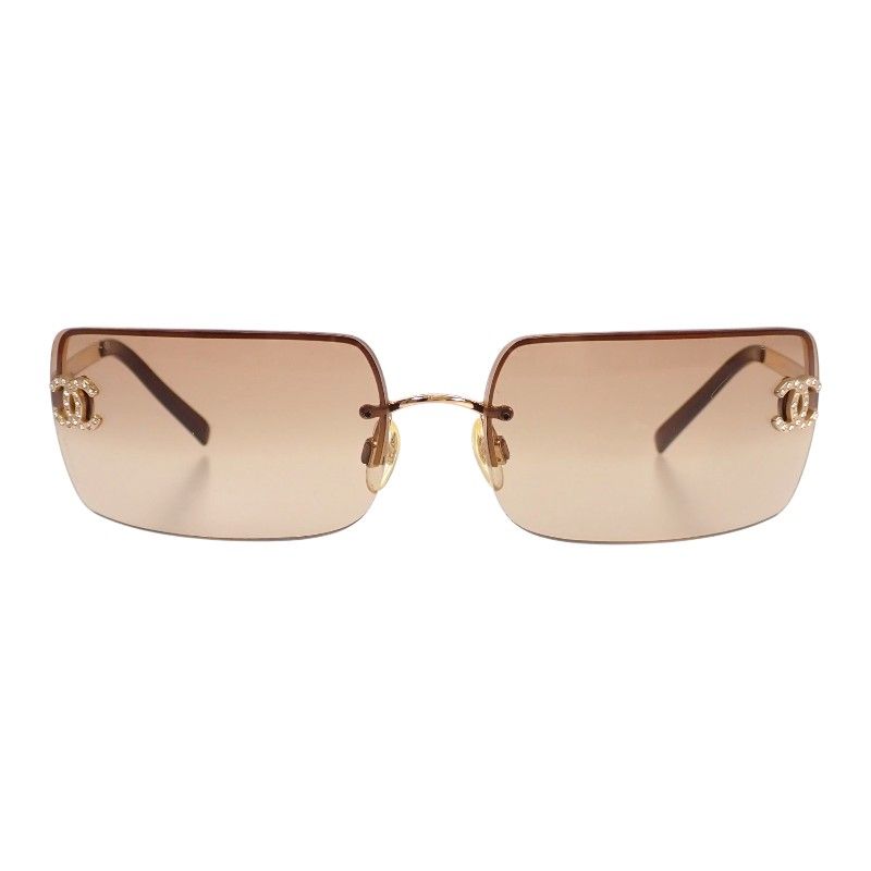 Chanel Half Frimless CC Logo Eyewear Sunglasses Rhinestone Gold Brown — view 2