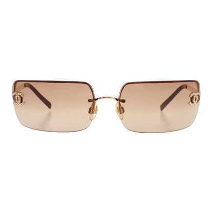 Chanel Half Frimless CC Logo Eyewear Sunglasses Rhinestone Gold Brown — view 2