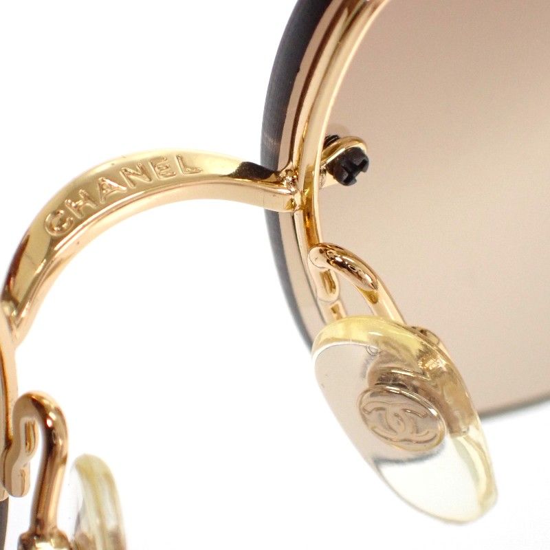 Chanel Half Frimless CC Logo Eyewear Sunglasses Rhinestone Gold Brown — view 6