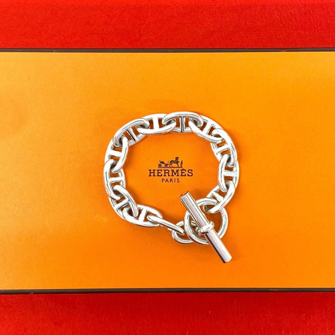 Hermes Chaine D'ancre TGM Bracelet 12 Pieces 925 Sterling Silver Chain