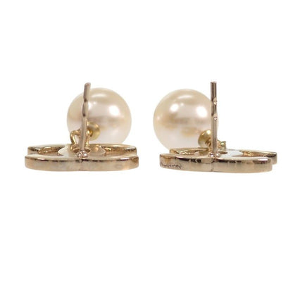 Chanel CC Logo Pearl Drop Earrings Metal Faux Black Gold — view 6