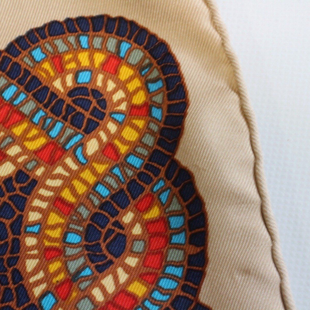 Hermes Carre 90 Scarf Under the Himalayan Cedar Silk 100% Beige Navy Pawn — view 7