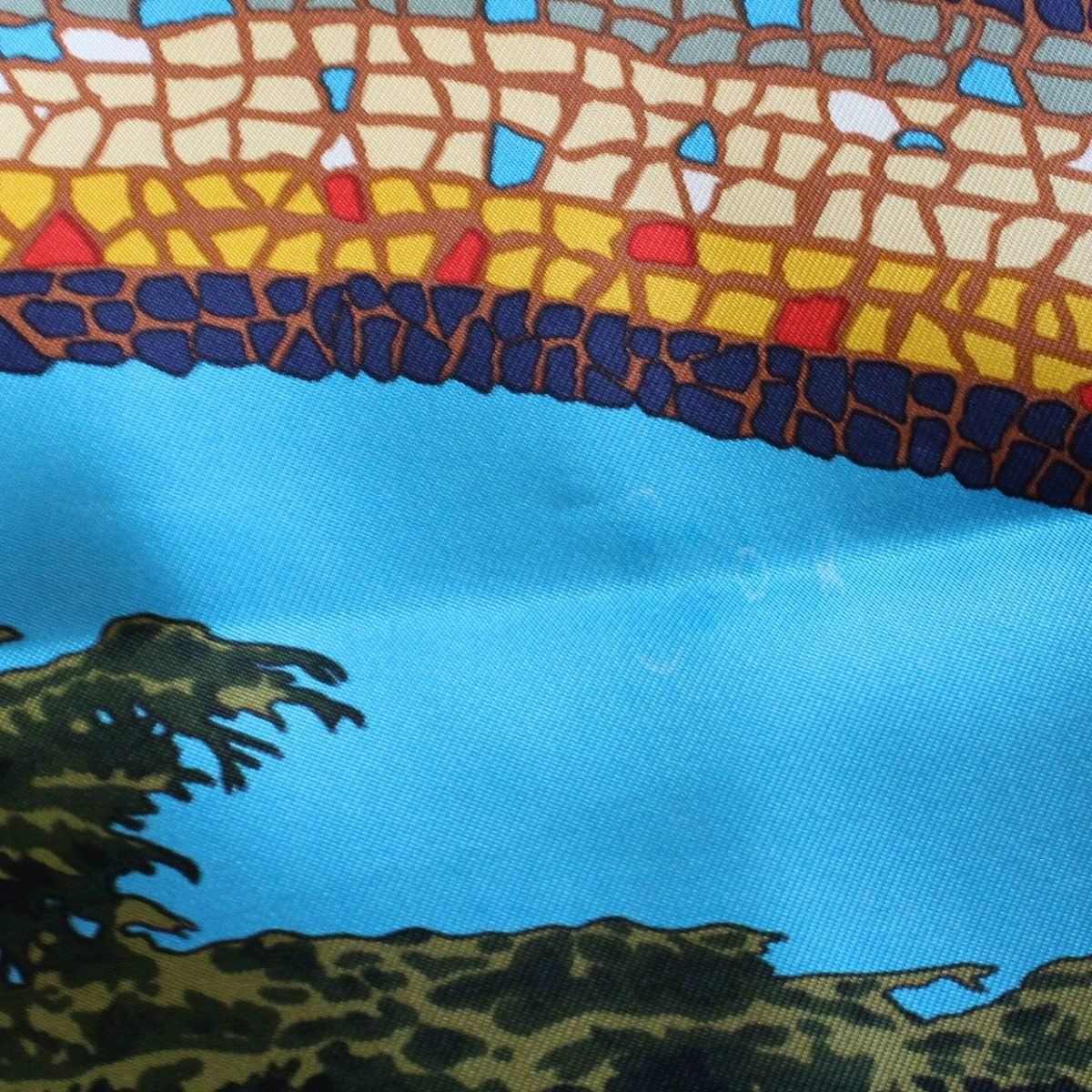 Hermes Carre 90 Scarf Under the Himalayan Cedar Silk 100% Beige Navy Pawn — view 6