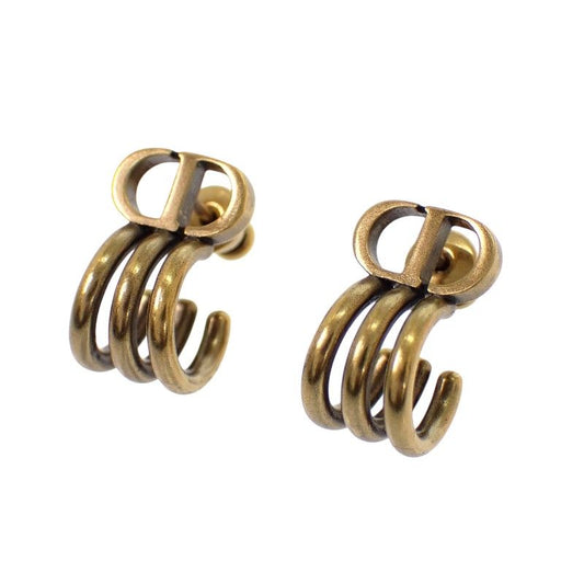 Dior 30 Montaigne 3 Hoop Earrings Metal Antique Gold Vintage Style