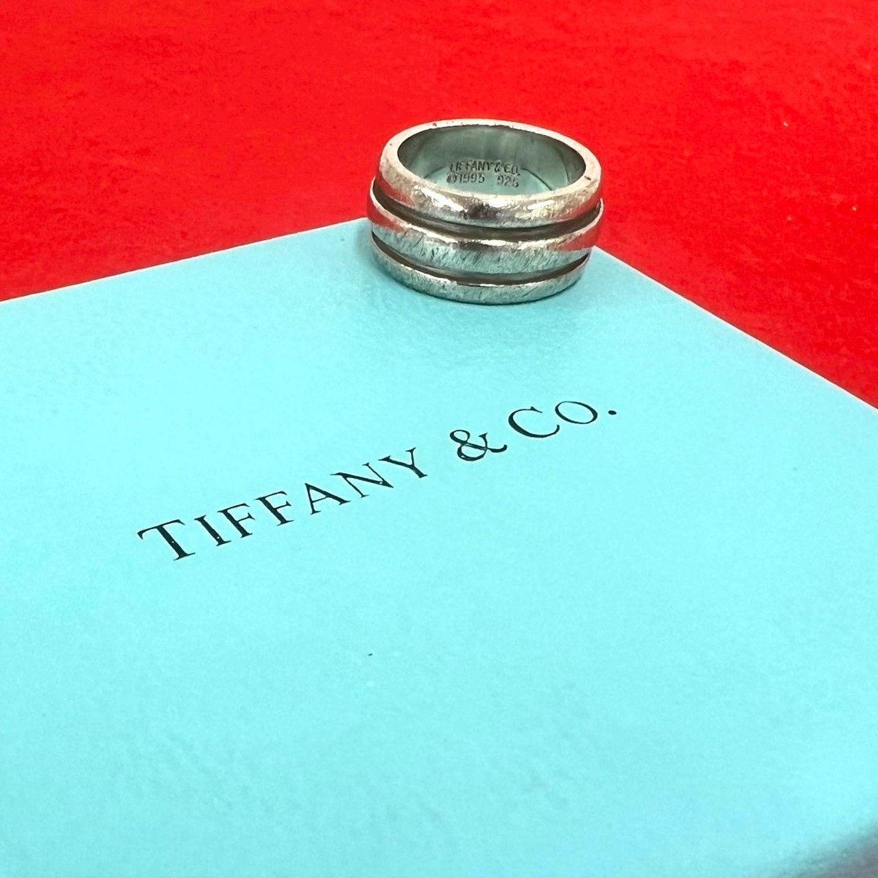 Tiffany & Co Vintage Grooved Double Line Ring 925 Sterling Silver