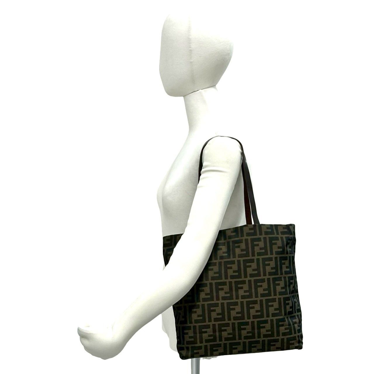 Fendi Zucca FF Pattern Canvas Leather Tote Shoulder Bag Brown — view 2