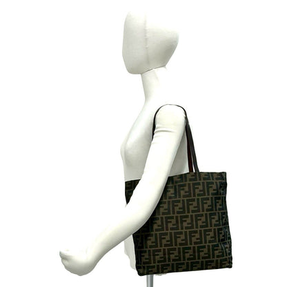 Fendi Zucca FF Pattern Canvas Leather Tote Shoulder Bag Brown — view 2