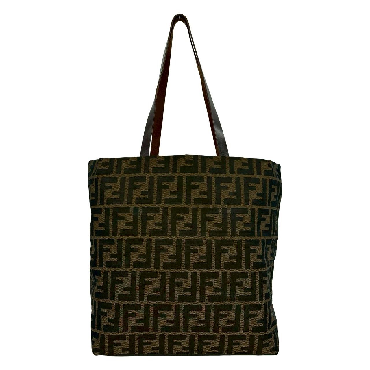 Fendi Zucca FF Pattern Canvas Leather Tote Shoulder Bag Brown — view 3