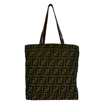 Fendi Zucca FF Pattern Canvas Leather Tote Shoulder Bag Brown — view 3